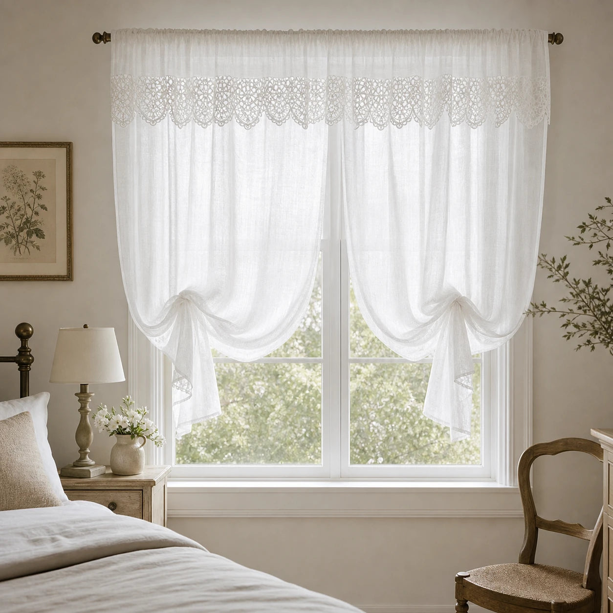 Rideau Voilage Double - Blanc - voilage installe dans un interieur lumineux Image