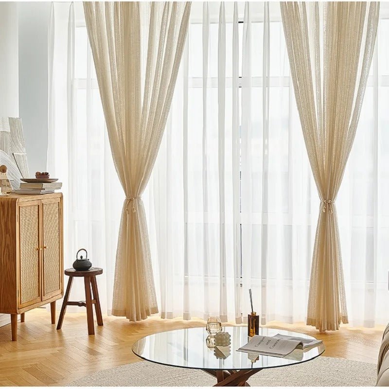 Rideau Lin - Voilage Beige Et Blanc