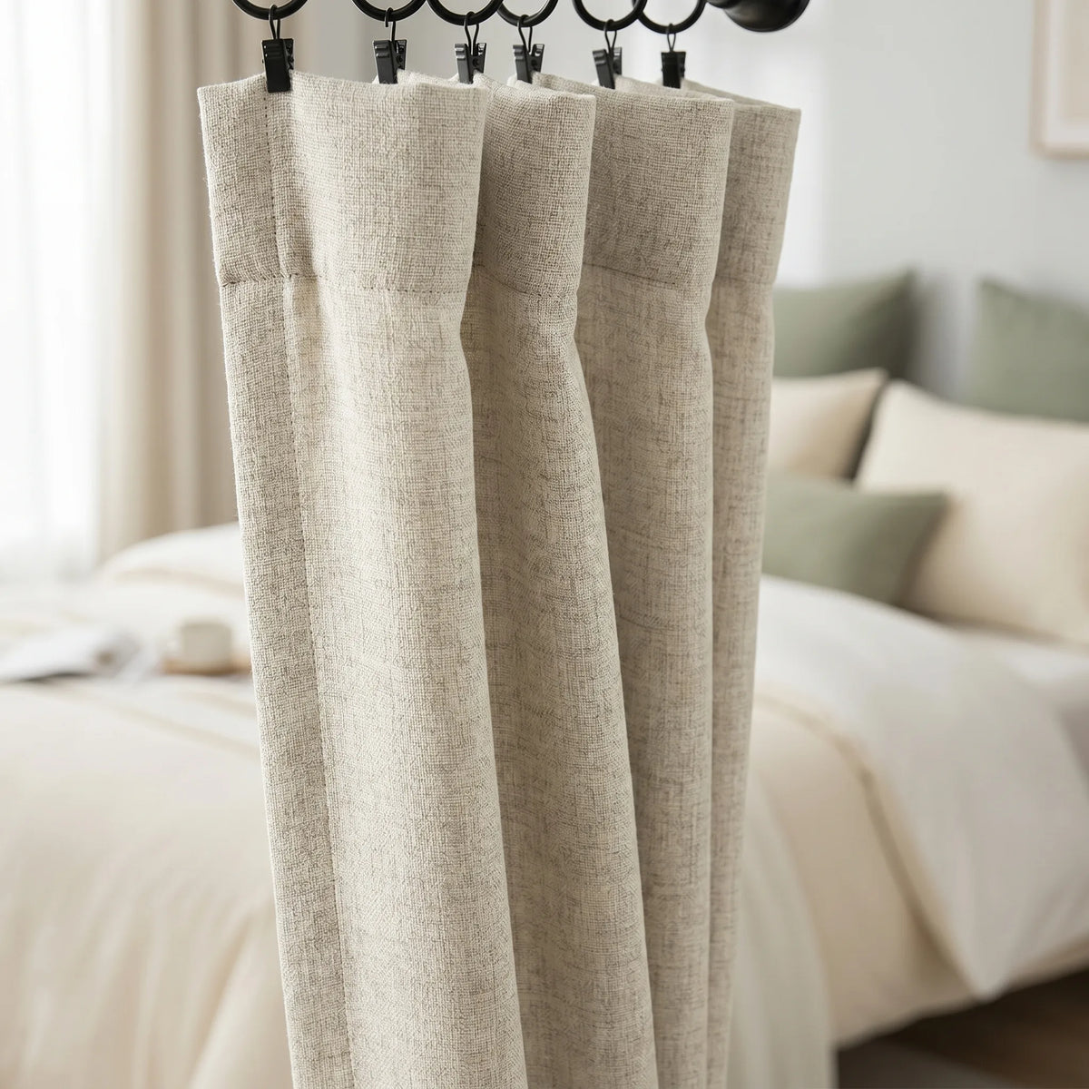 Rideau 100% Occultant Beige - Grande Largeur et Hauteur - closeup