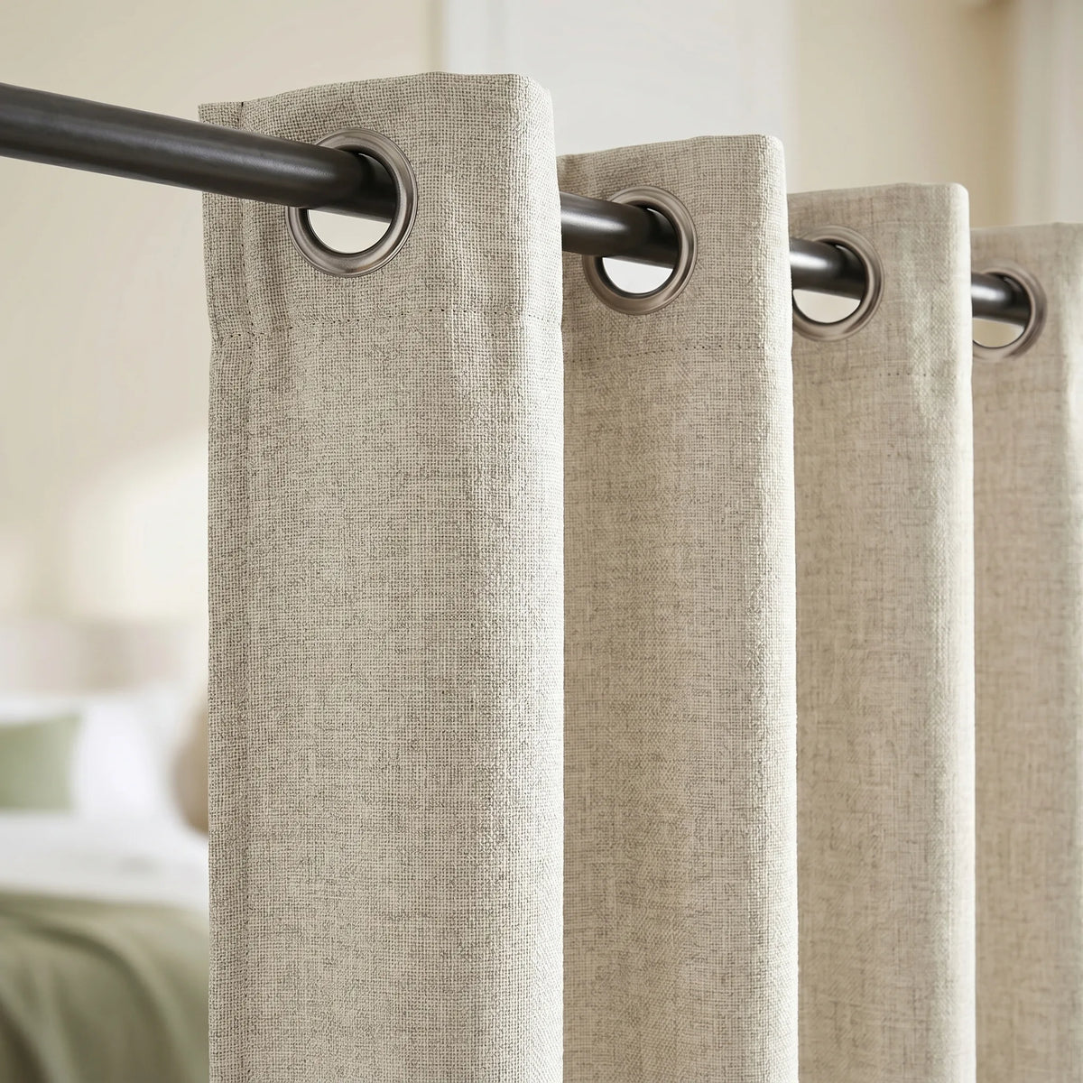 Rideau 100% Occultant Beige - Grande Largeur et Hauteur - oeillets