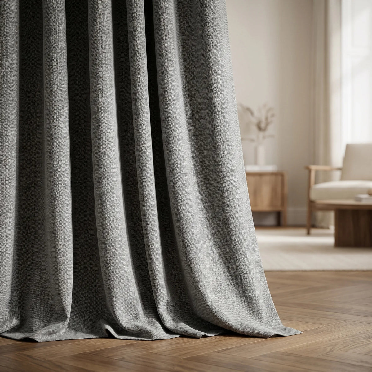 Rideau 100% Occultant Gris Clair - Grande Largeur et Hauteur - closeup