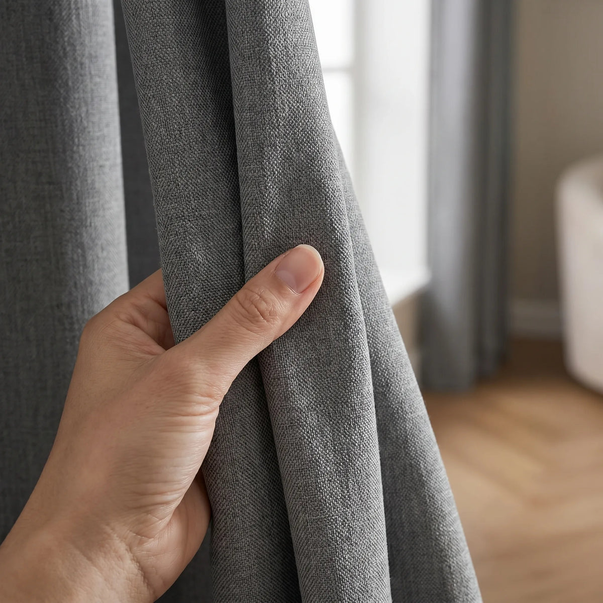 Rideau 100% Occultant Gris Clair - Grande Largeur et Hauteur - texture