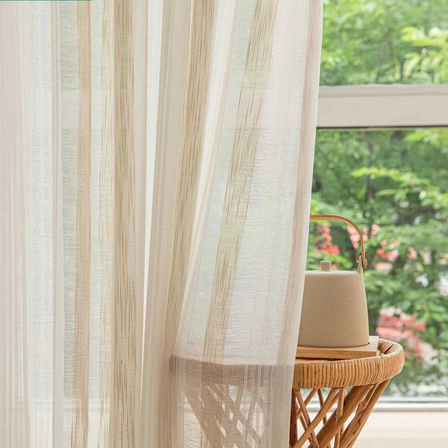 Rideau Lin - Voilage Beige à Motif