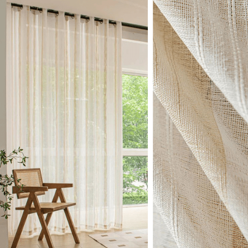 Rideau Lin - Voilage Beige à Motif