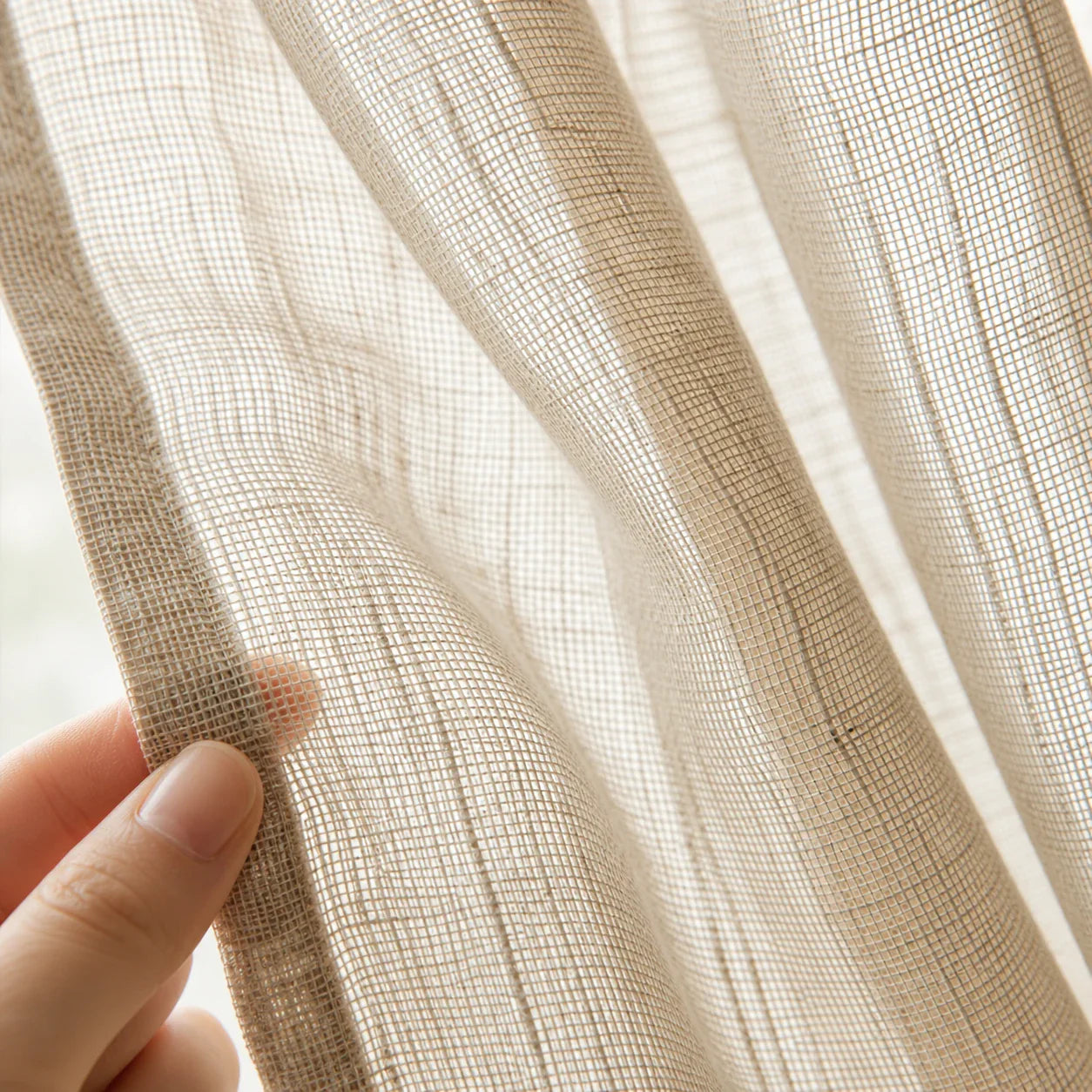 Rideau Lin - Voilage Beige à Motif - détail de texture du tissu voilage