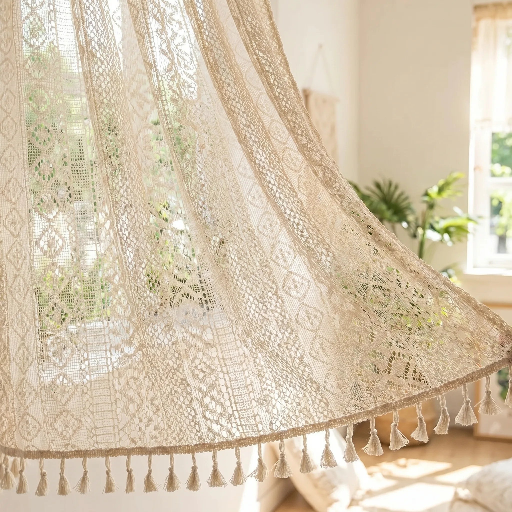 Rideau Beige Macramé - closeup
