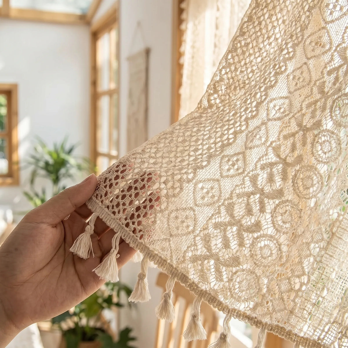 Rideau Beige Macramé - texture