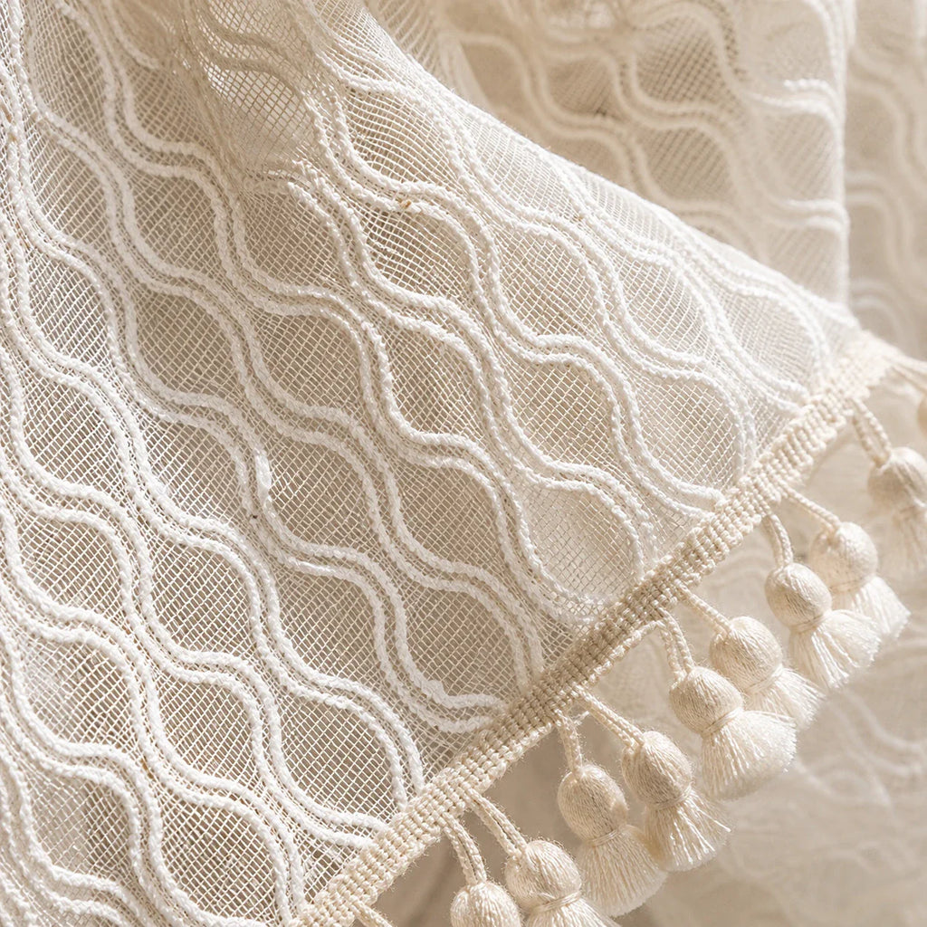 Rideau Voilage - Beige à Motif pour Cuisine - détail de texture du tissu voilage