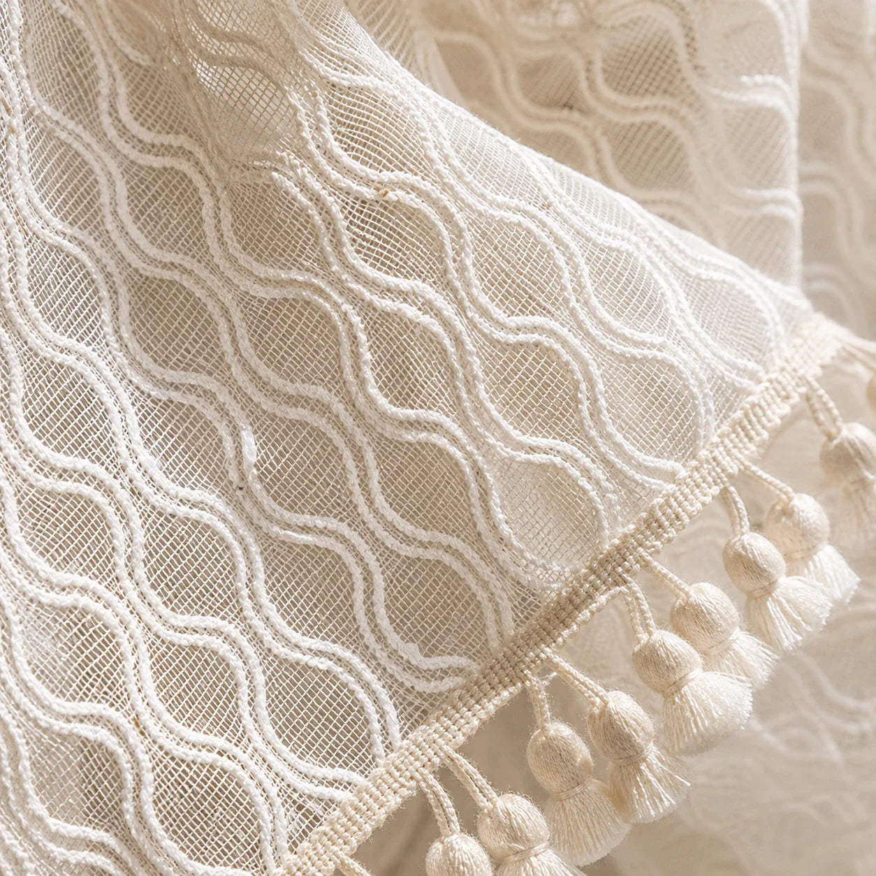 Rideau Voilage - Beige à Motif pour Cuisine - détail de texture du tissu voilage