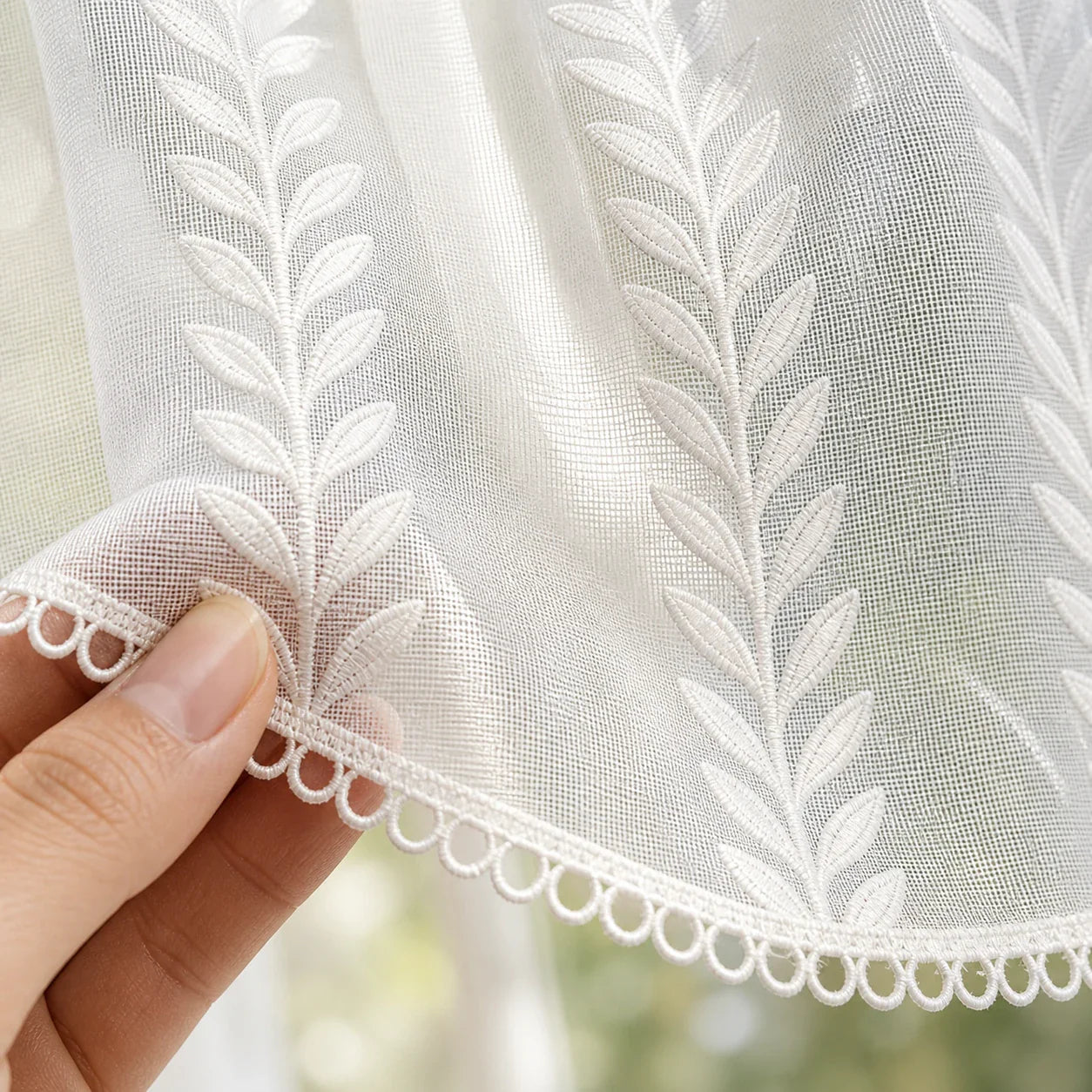 Rideau Court Voilage Blanc - détail de texture du tissu voilage