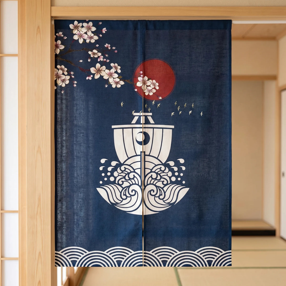 Rideau de porte en lin japonais – Bateau - closeup Image