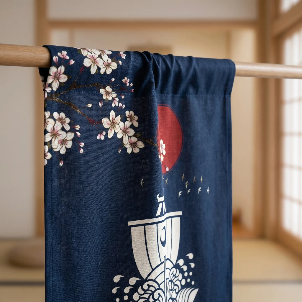Rideau de porte en lin japonais – Bateau - passe-tringle