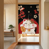 Rideau de porte en lin japonais – Chat noir - situation