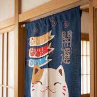Rideau de porte en lin japonais – Chat - passe-tringle
