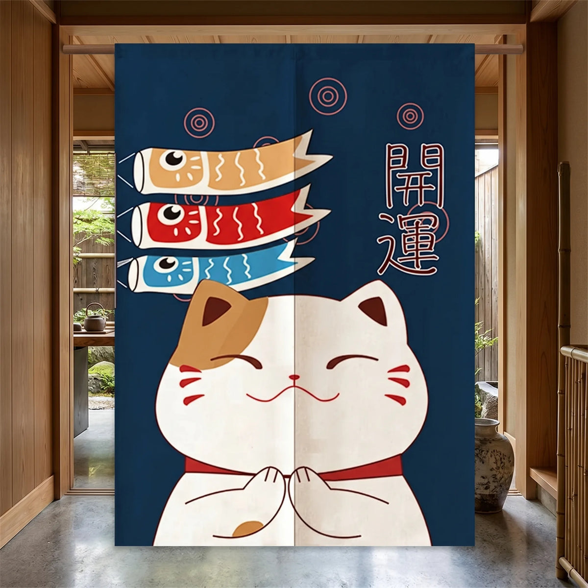 Rideau de porte en lin japonais – Chat - situation