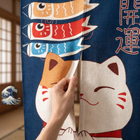 Rideau de porte en lin japonais – Chat - texture