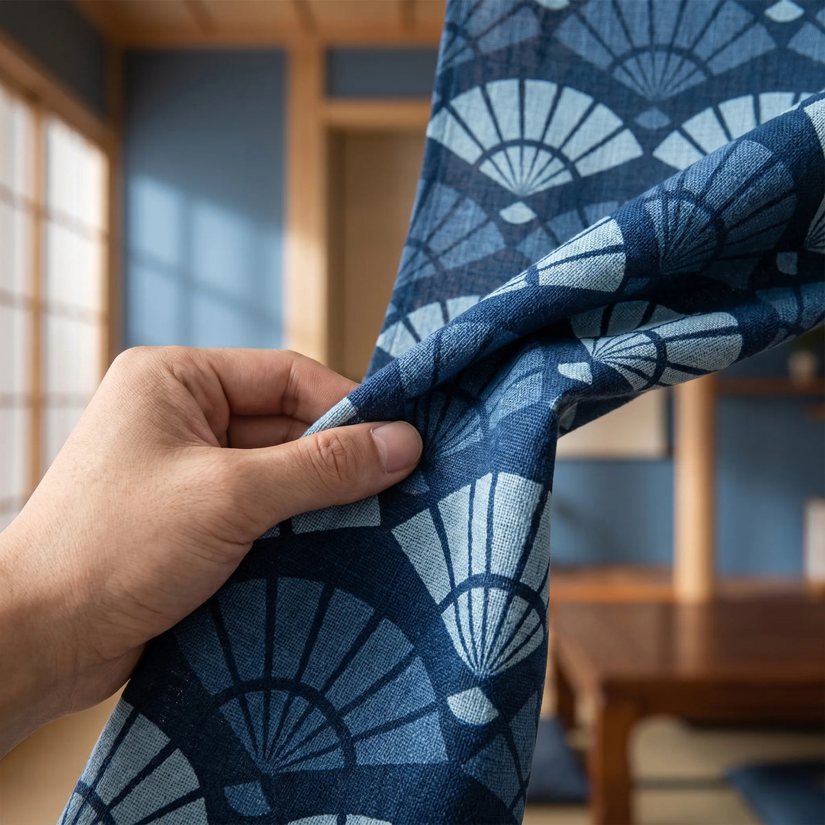 Rideau de porte en lin japonais – Coquillages - texture