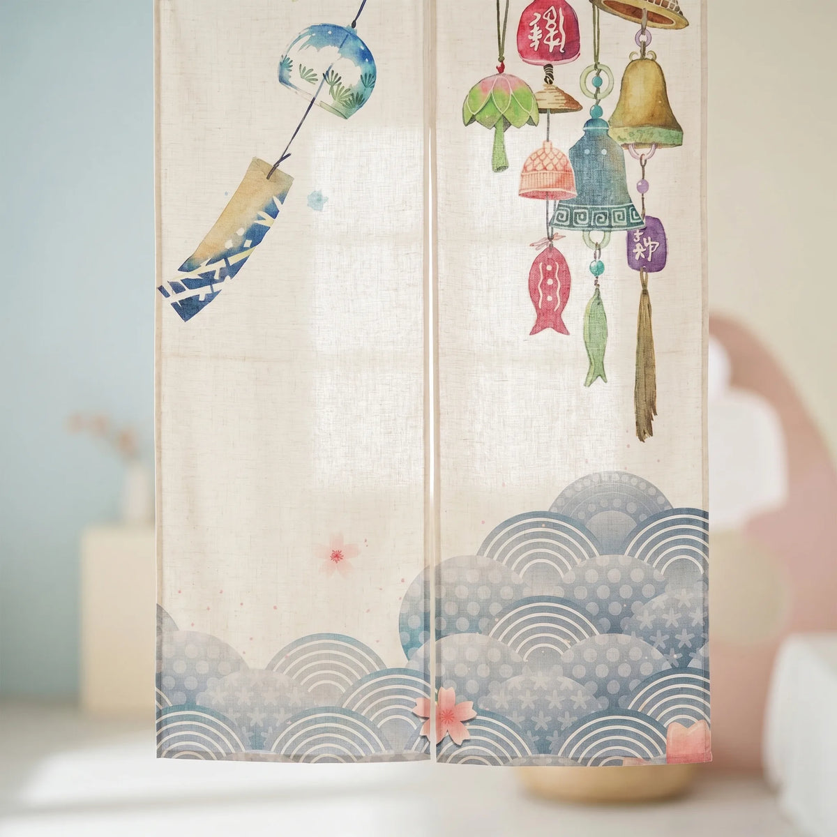 Rideau de porte en lin japonais – Lampes - closeup Image
