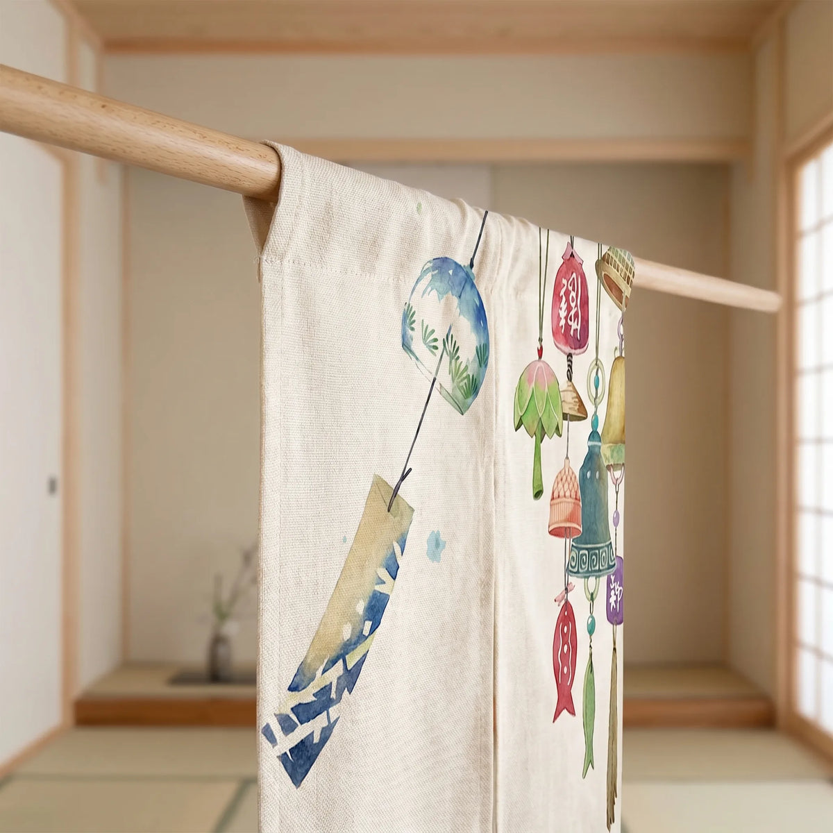 Rideau de porte en lin japonais – Lampes - passe-tringle