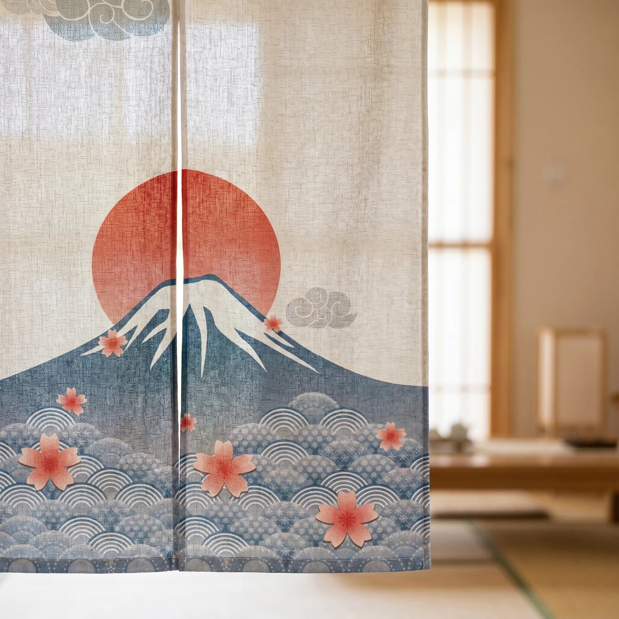 Rideau de porte en lin japonais – Mont Fuji - closeup
