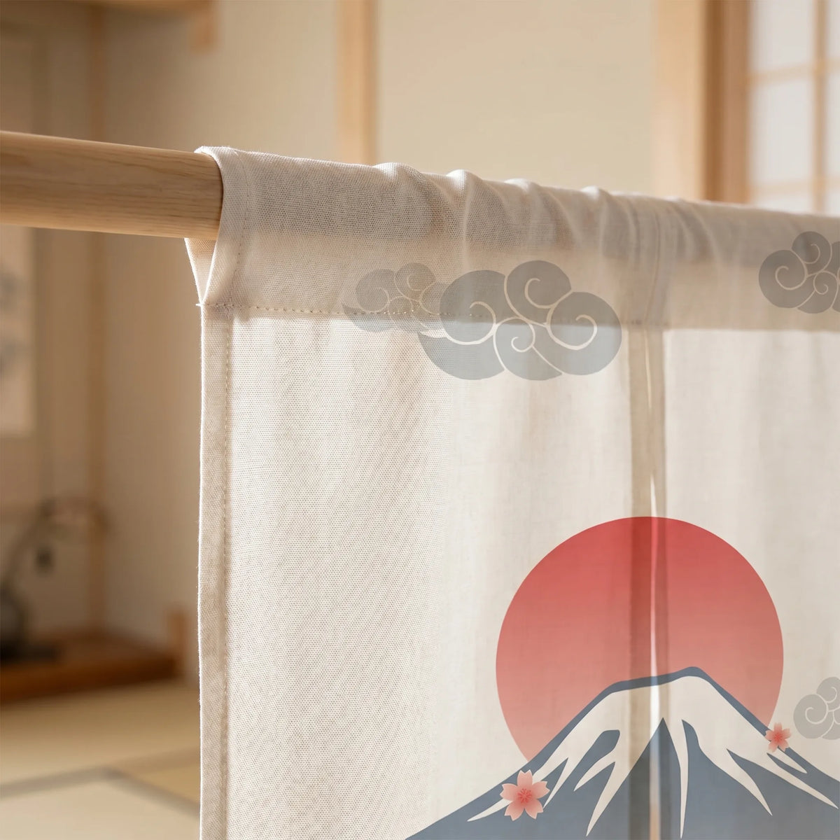 Rideau de porte en lin japonais – Mont Fuji - passe-tringle