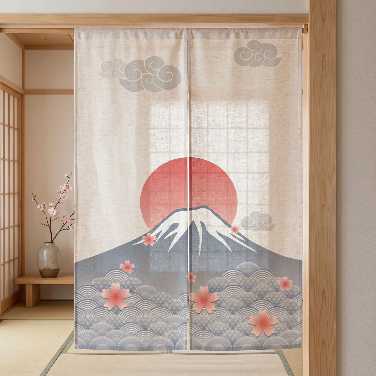 Rideau de porte en lin japonais – Mont Fuji - situation