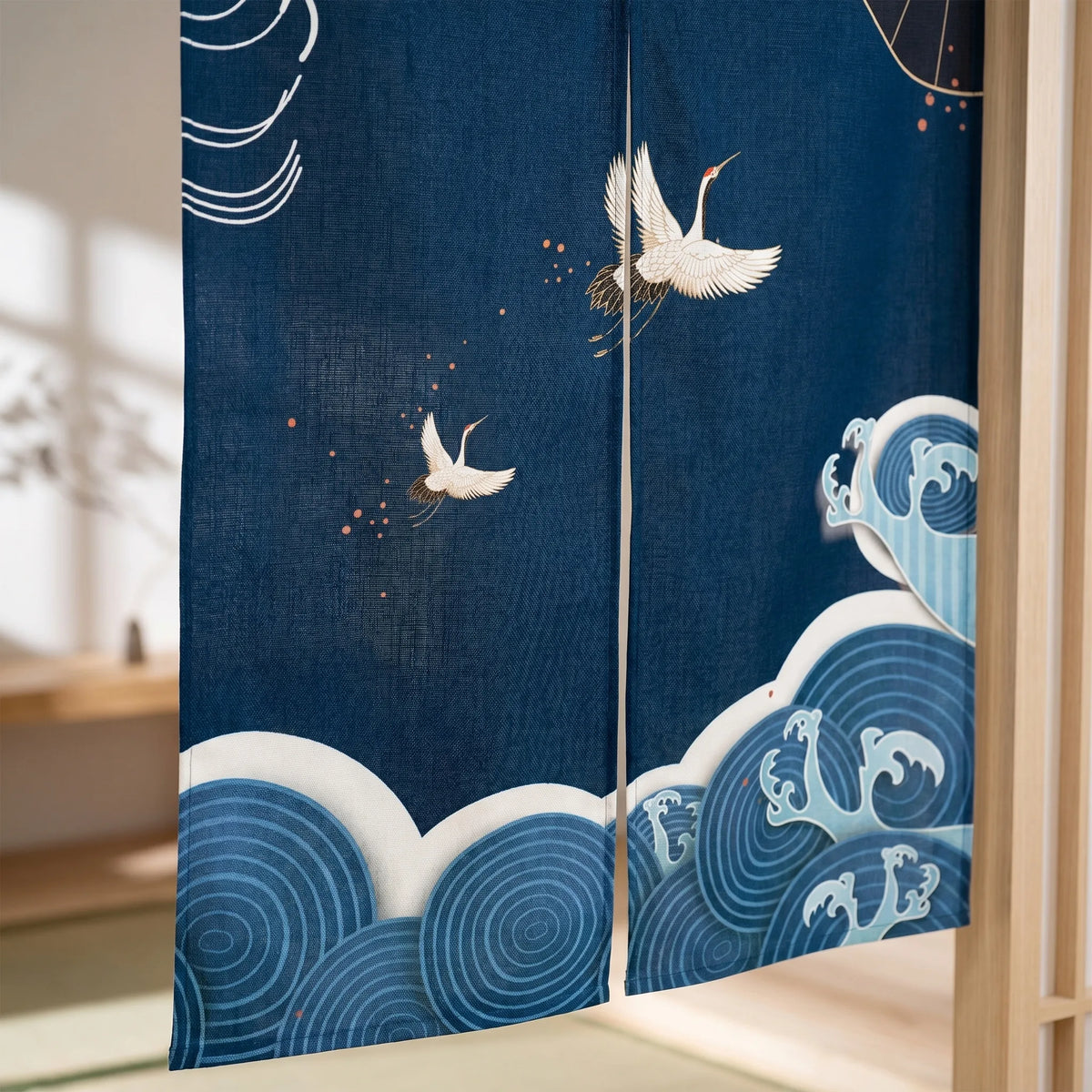 Rideau de porte en lin japonais – Oies - closeup