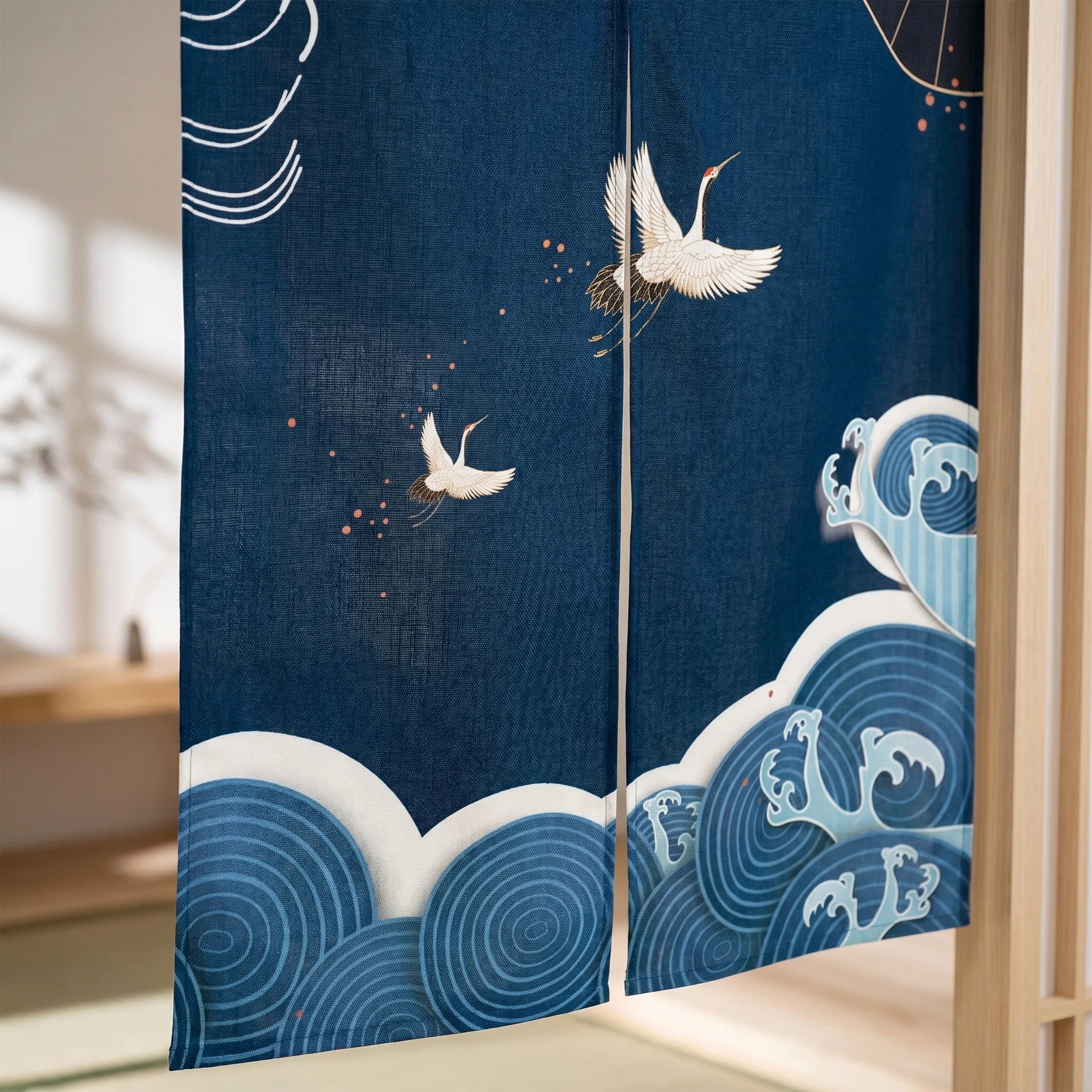 Rideau de porte en lin japonais – Oies - closeup Image