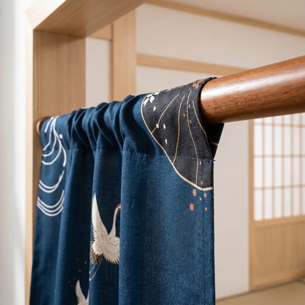 Rideau de porte en lin japonais – Oies - passe-tringle