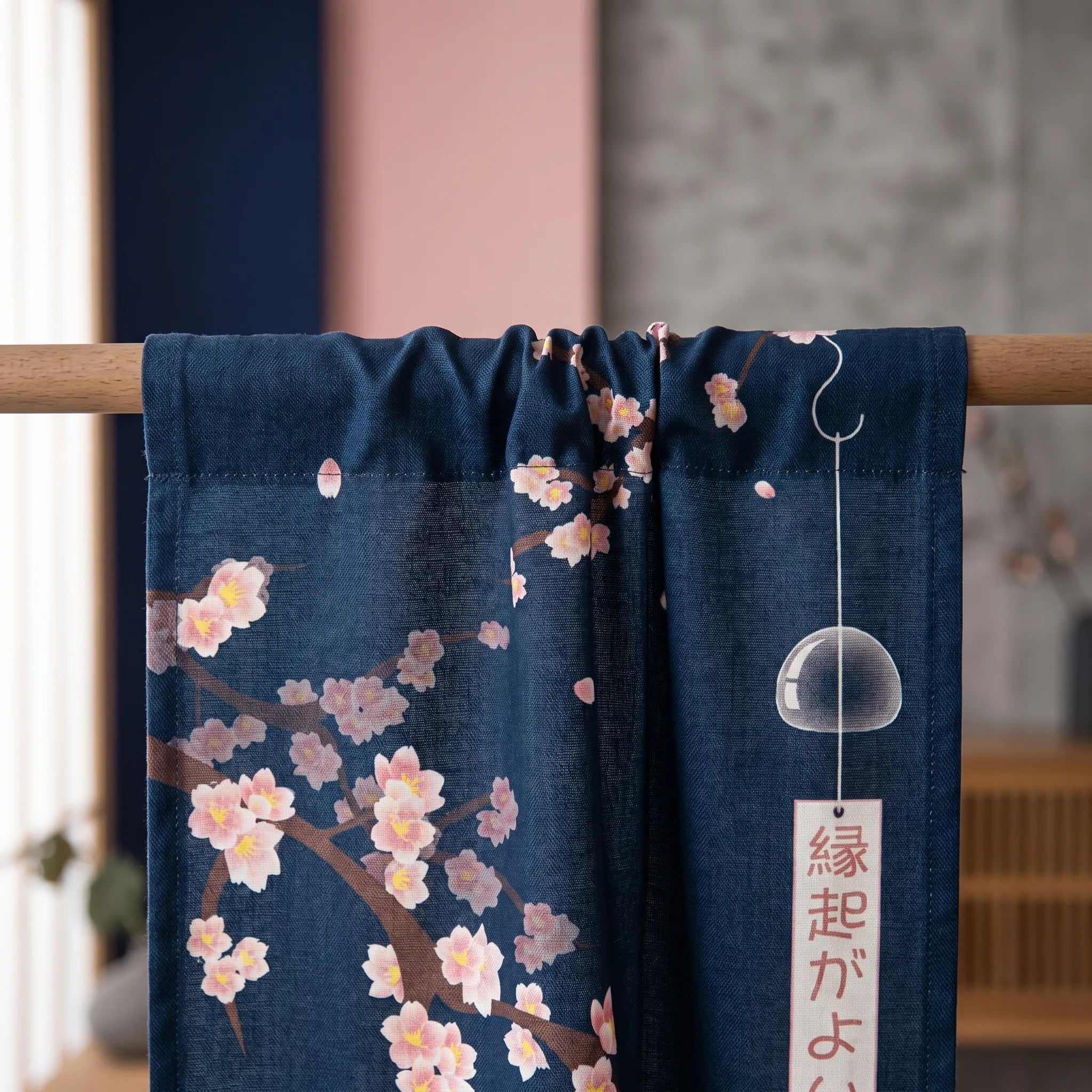 Rideau de porte en lin japonais – Sakura - passe-tringle
