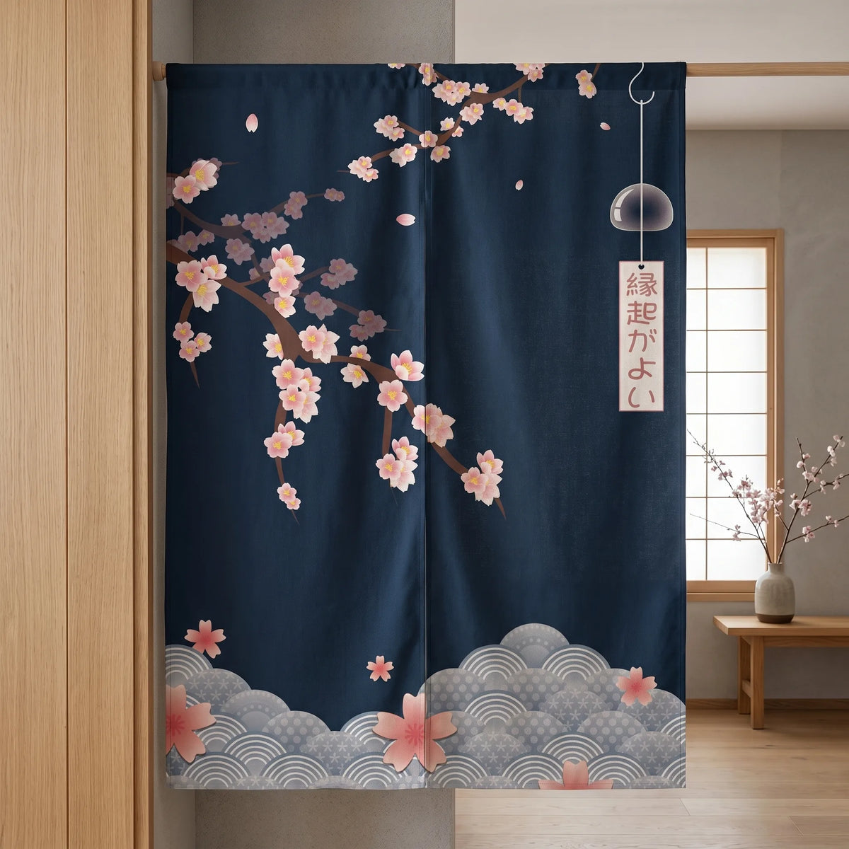 Rideau de porte en lin japonais – Sakura - situation Image