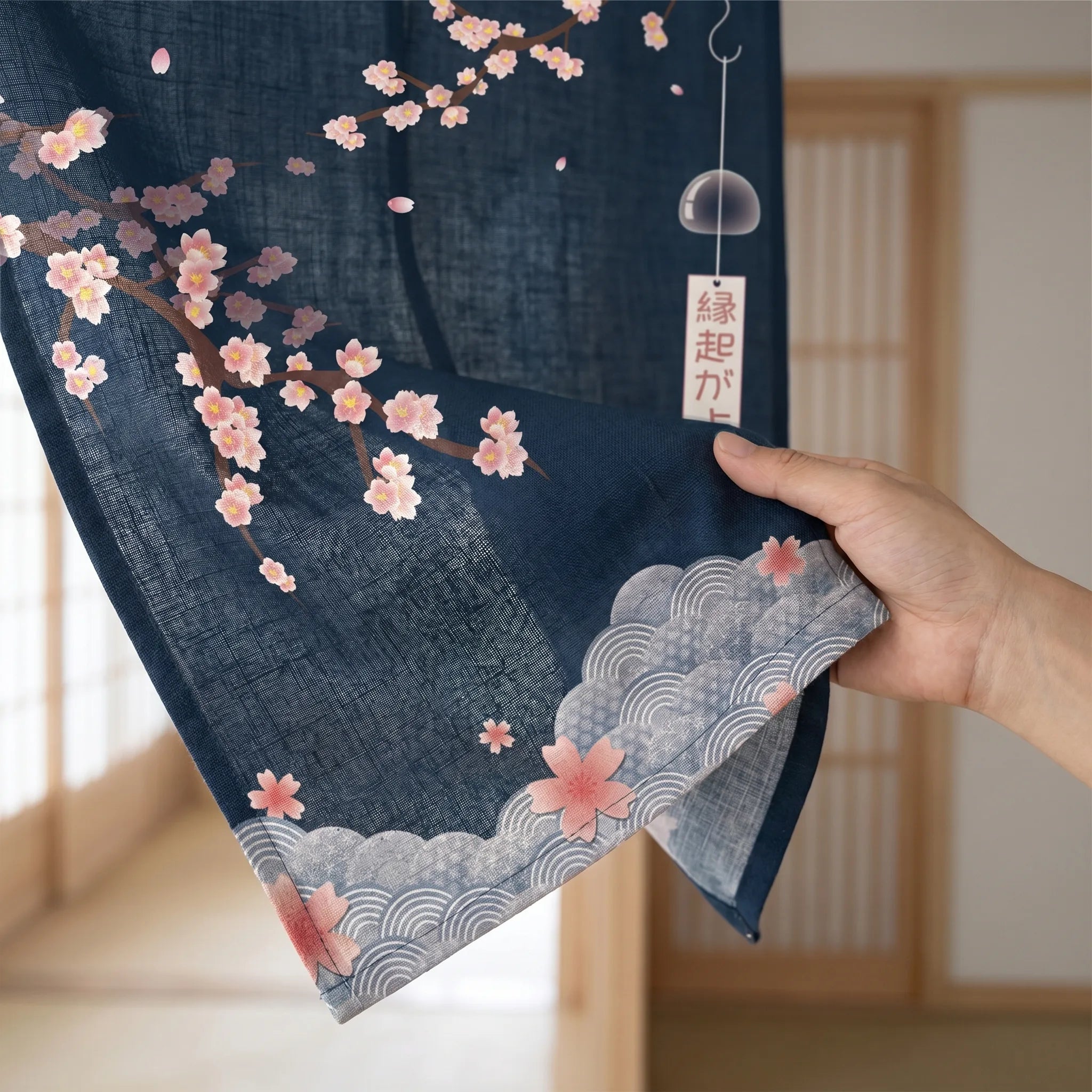 Rideau de porte en lin japonais – Sakura - texture