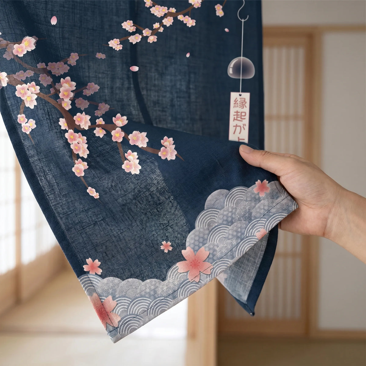 Rideau de porte en lin japonais – Sakura - texture Image