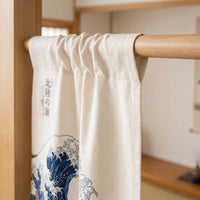 Rideau de porte en lin japonais – Vague Kanagawa blanc - passe-tringle