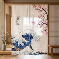 Rideau de porte en lin japonais – Vague Kanagawa blanc - situation