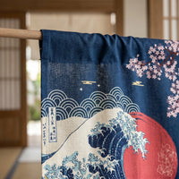 Rideau de porte en lin japonais – Vague Kanagawa bleue - passe-tringle