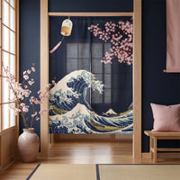Rideau de porte en lin japonais – Vague Kanagawa noir - situation