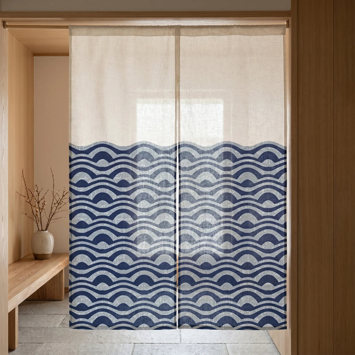 Rideau de porte en lin japonais – Vagues - situation