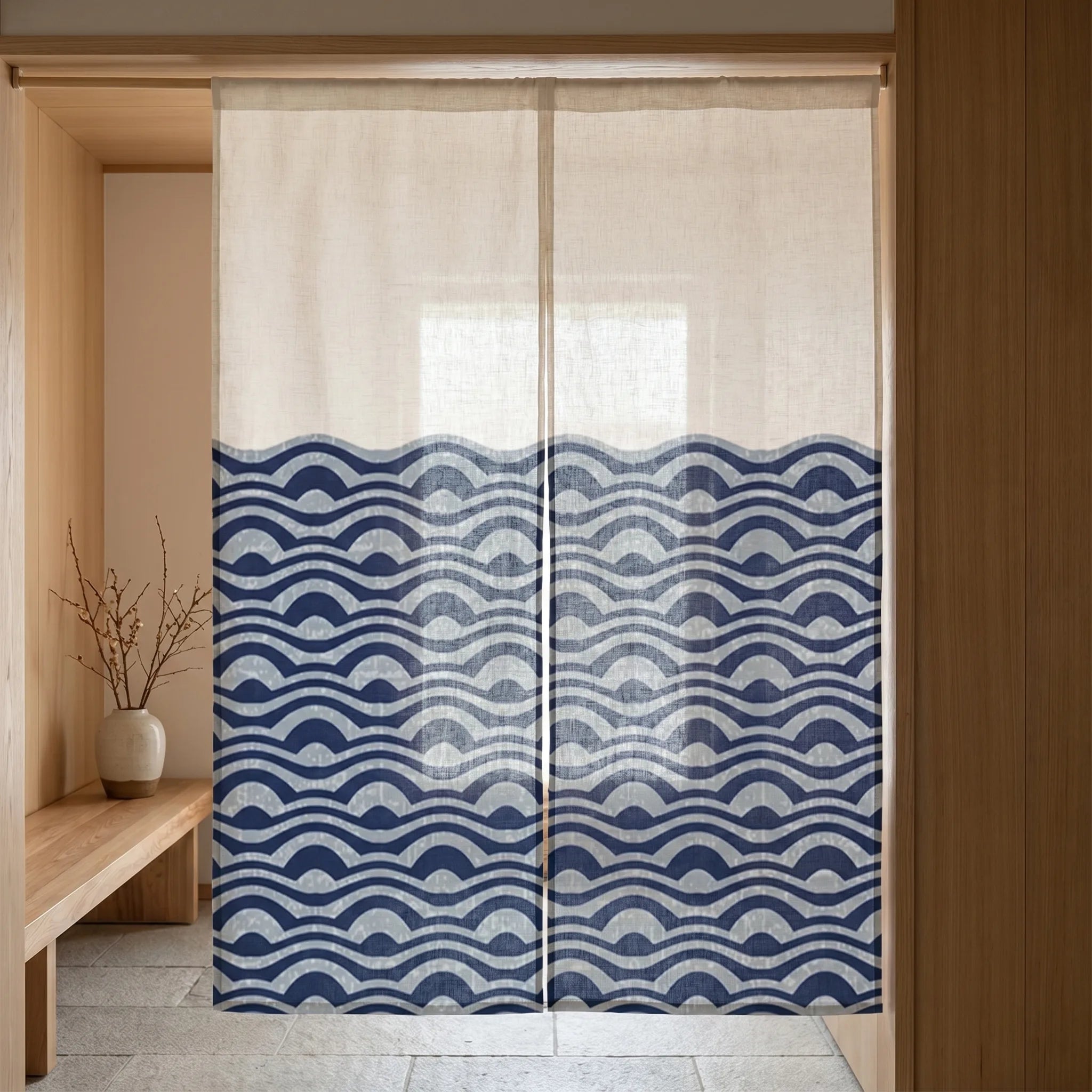 Rideau de porte en lin japonais – Vagues - situation