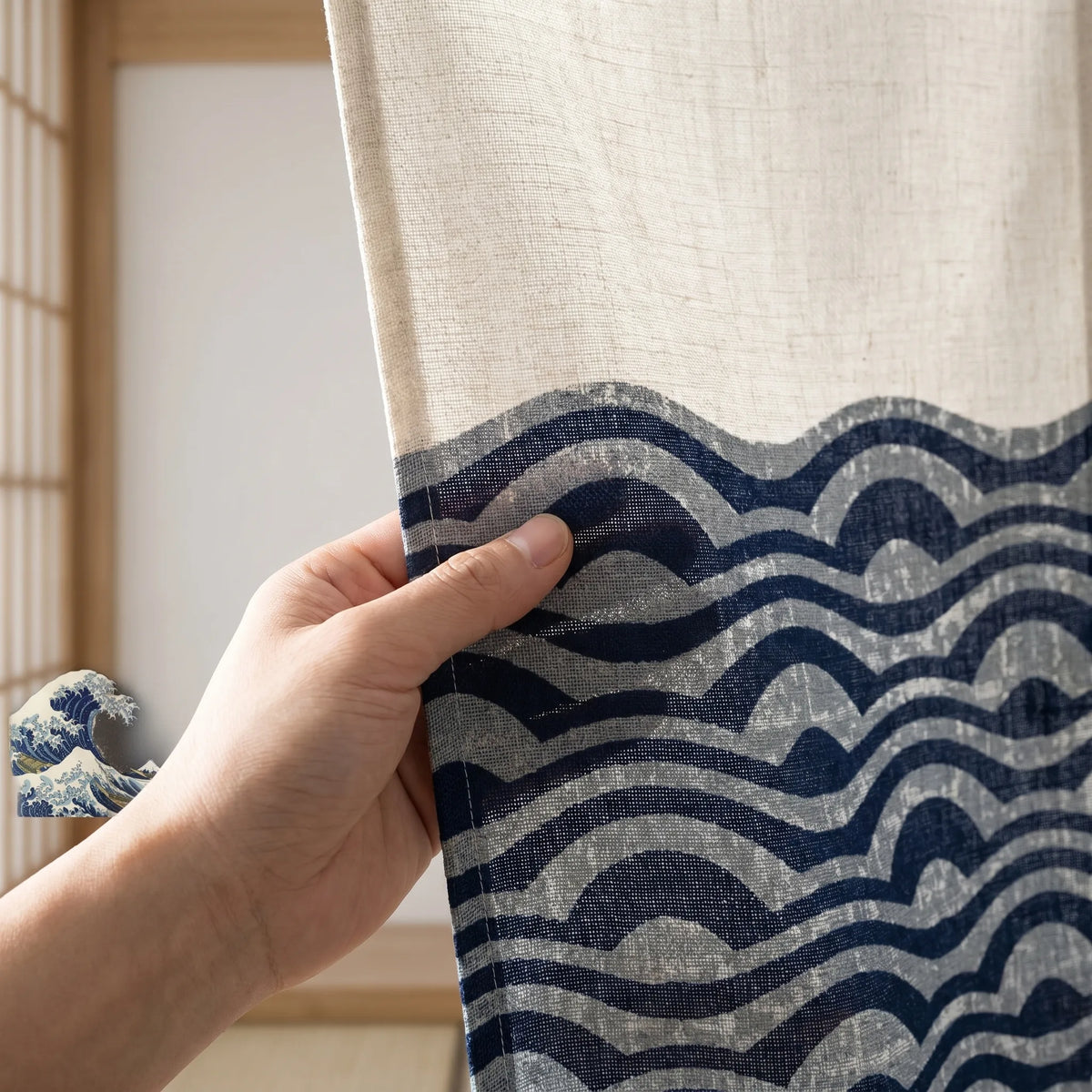 Rideau de porte en lin japonais – Vagues - texture Image