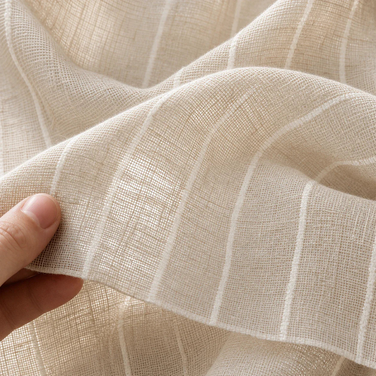 Rideau Lin - Voilage Beige Et Blanc - détail de texture du tissu voilage