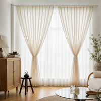 Rideau Lin - Voilage Beige Et Blanc - voilage installé dans un intérieur lumineux
