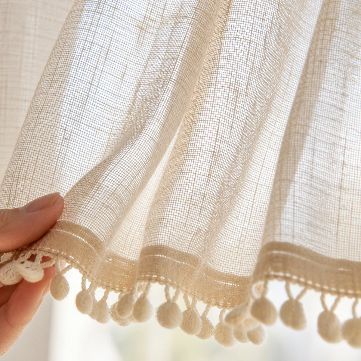 Rideau Lin - Voilage Beige Cuisine - détail de texture du tissu voilage