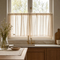 Rideau Lin - Voilage Beige Cuisine - voilage installé dans un intérieur lumineux