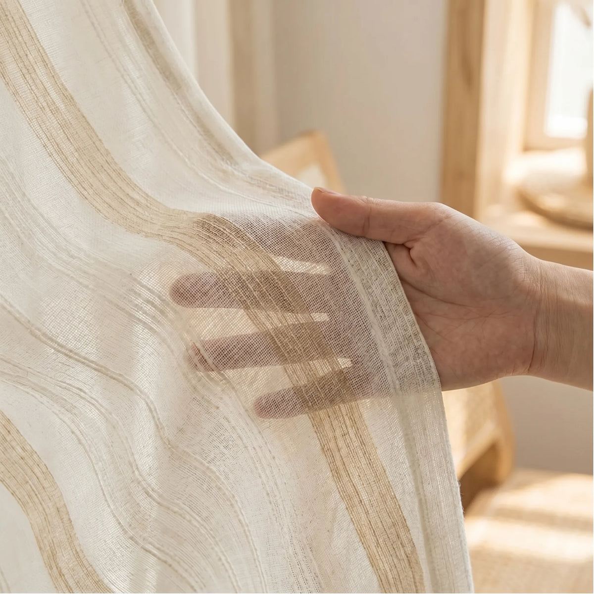 Rideau Lin - Voilage Beige à Motif - texture