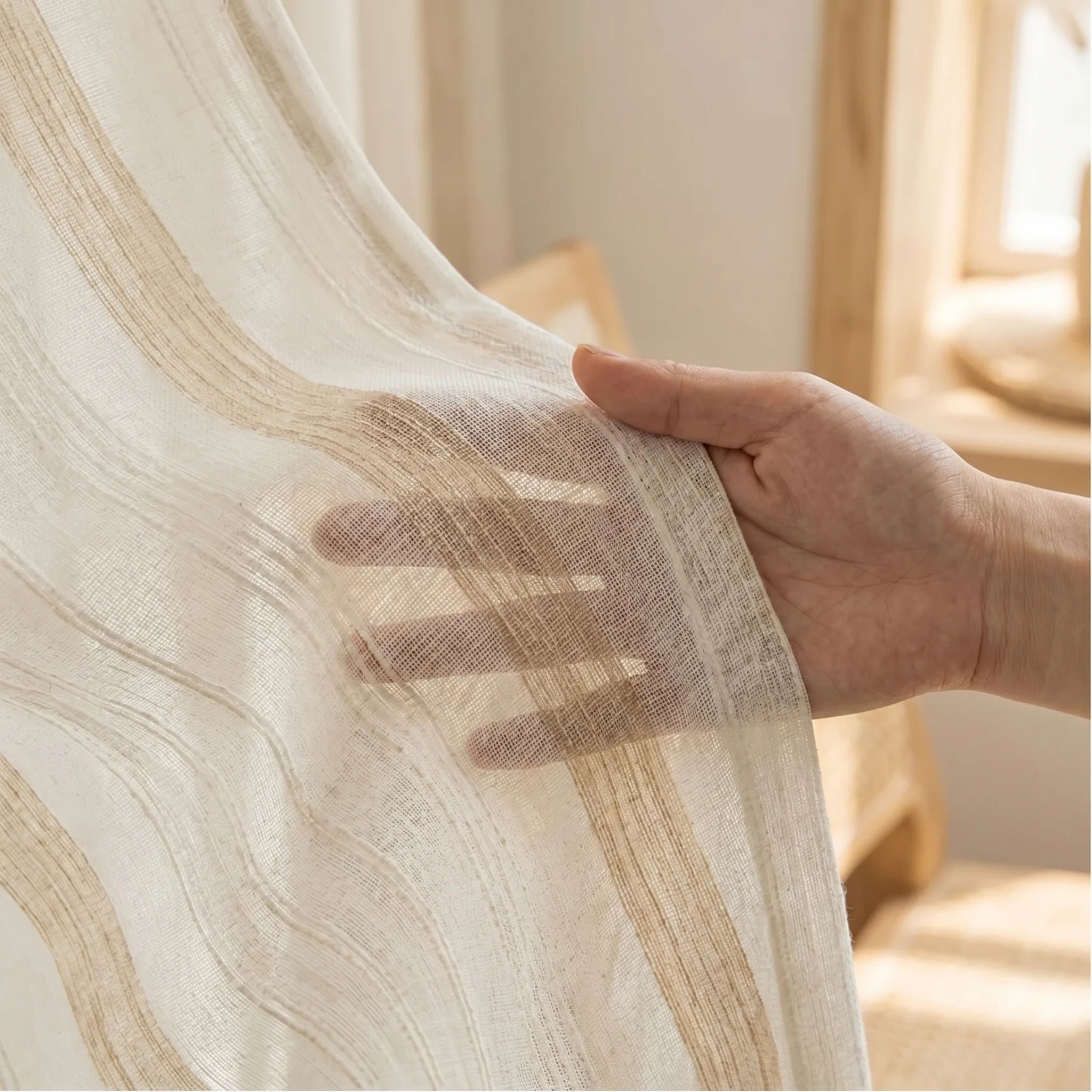 Rideau Lin - Voilage Beige à Motif - texture
