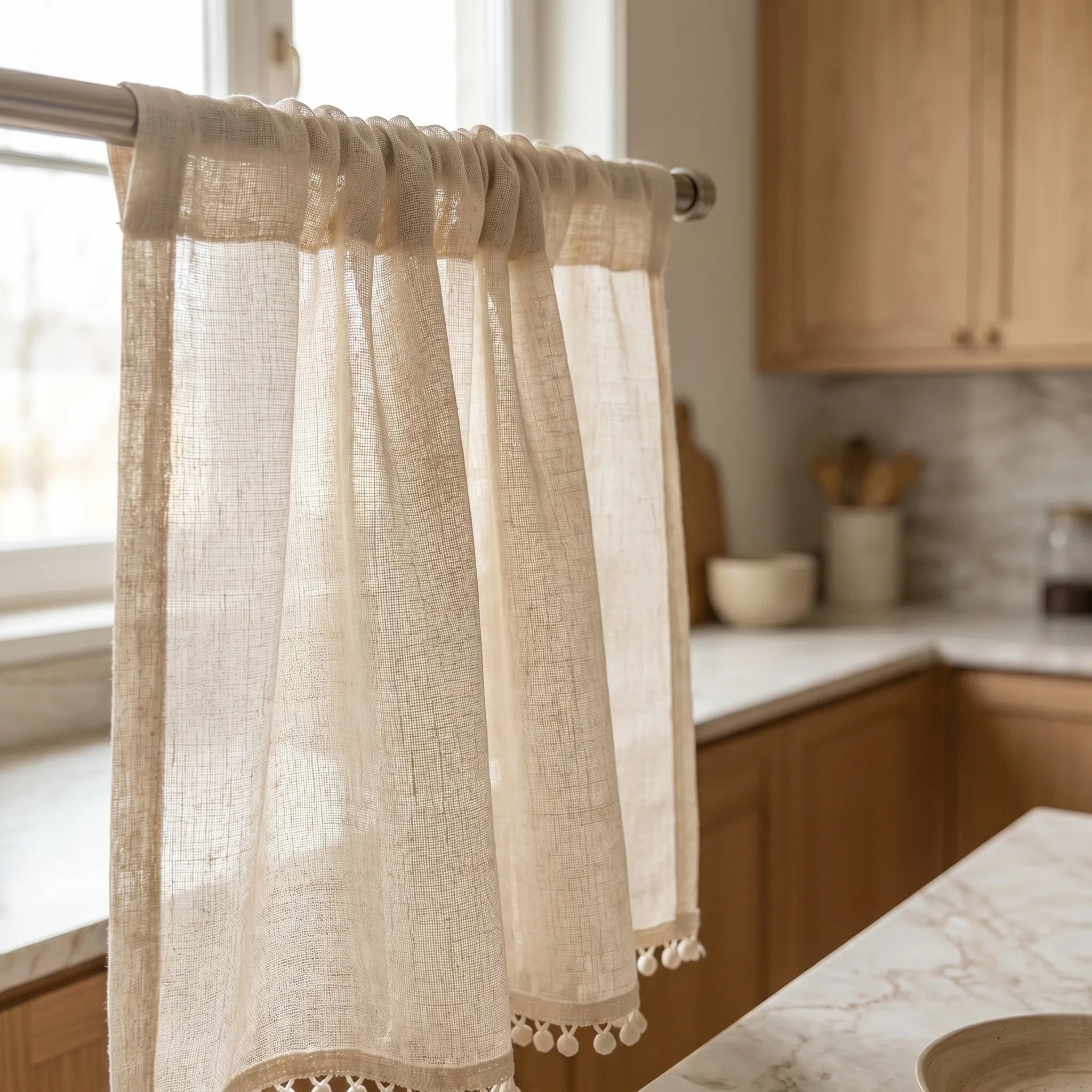 Rideau Lin - Voilage Beige Cuisine - passe-tringle