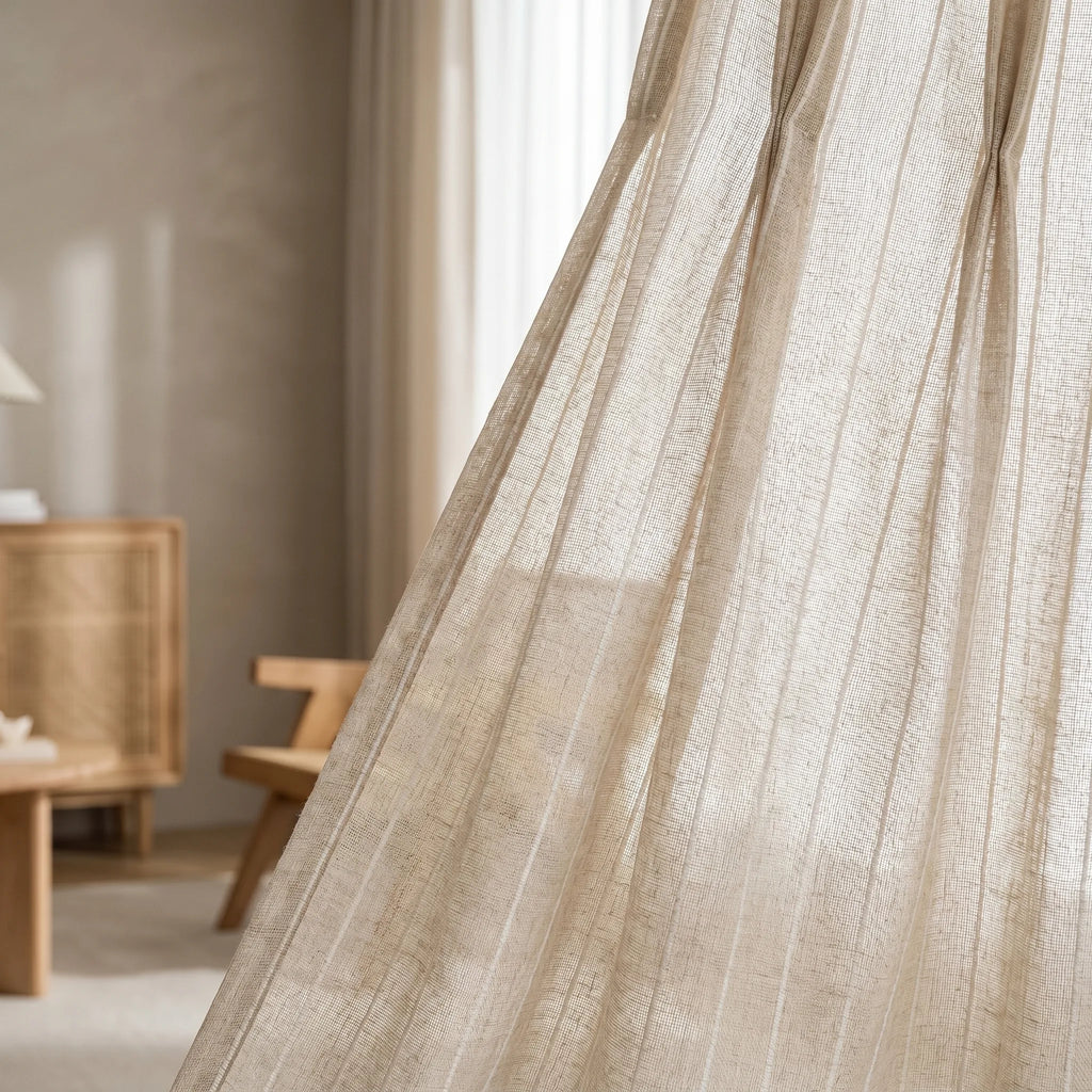 Rideau Lin - Voilage Beige Et Blanc - closeup