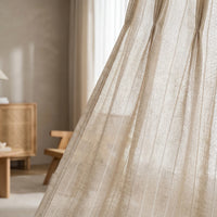 Rideau Lin - Voilage Beige Et Blanc - closeup
