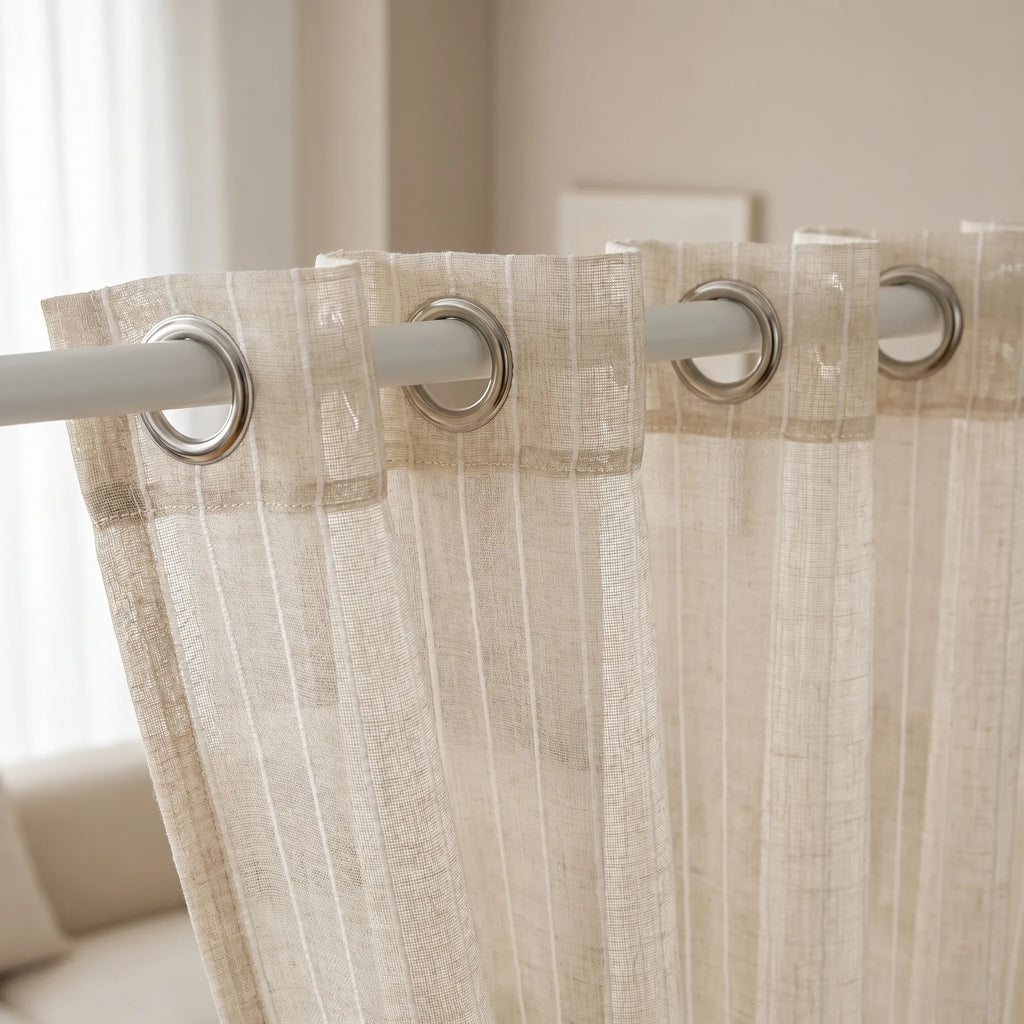 Rideau Lin - Voilage Beige Et Blanc - oeillets